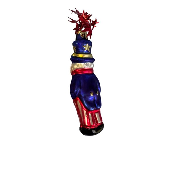 German Blown Glass Christmas Ornament Uncle Sam Red White Blue 4 1/2 Inch - Picture 4 of 4